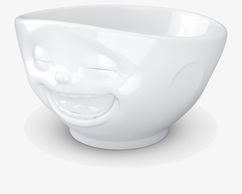 Bild av uttrycksfull porslinsskål med skrattande ansikte