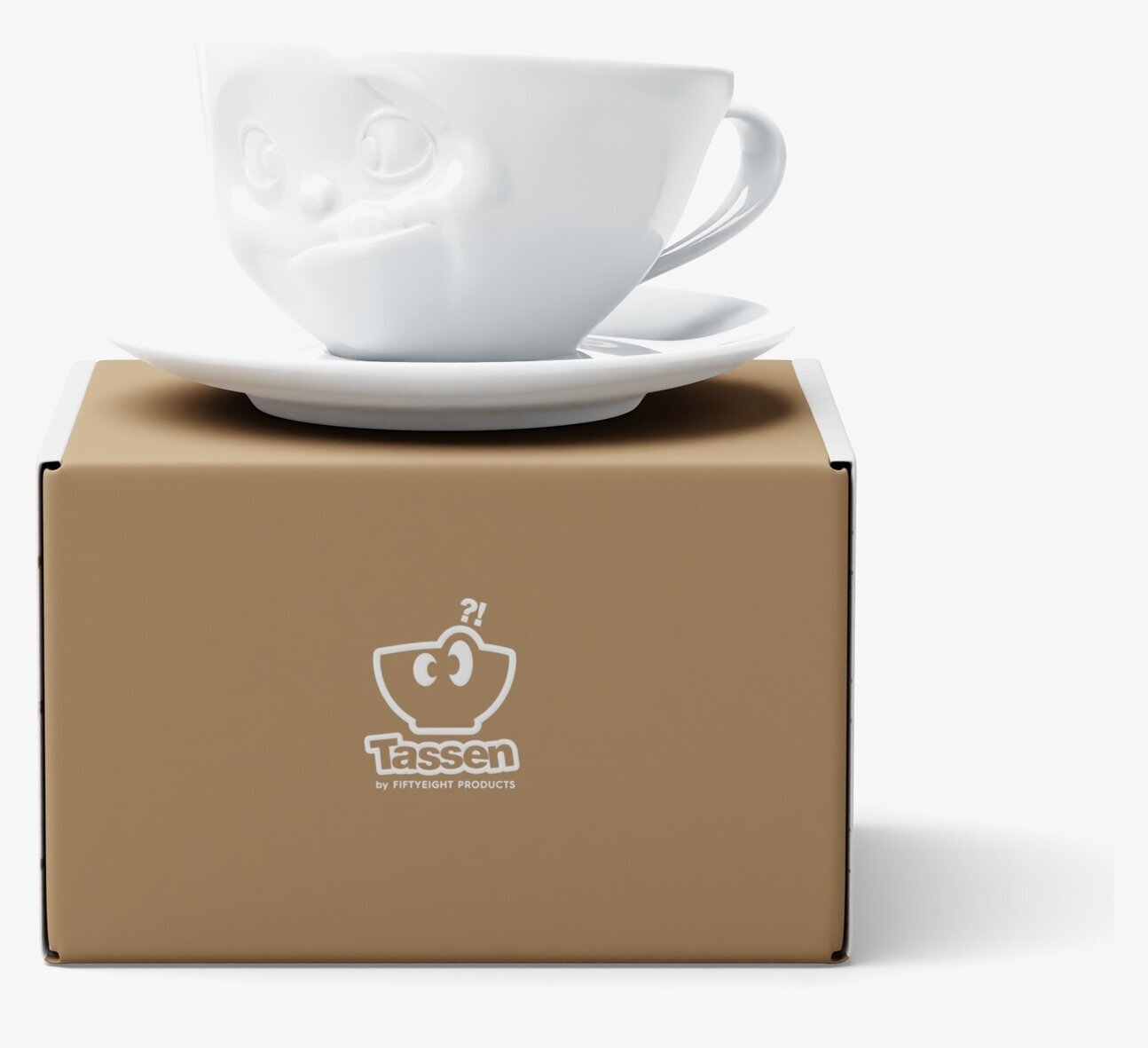 Bild av unik kaffekopp med fat och uttrycksfull design