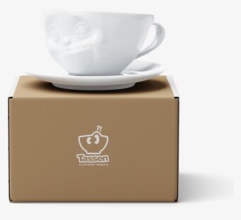 Bild av unik kaffekopp med fat och uttrycksfull design