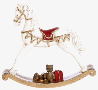 Bild av vintage gunghäst med detaljer i guld och rött