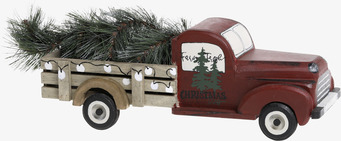 Bild av vintage leksaksbil med julgran och retrocharm