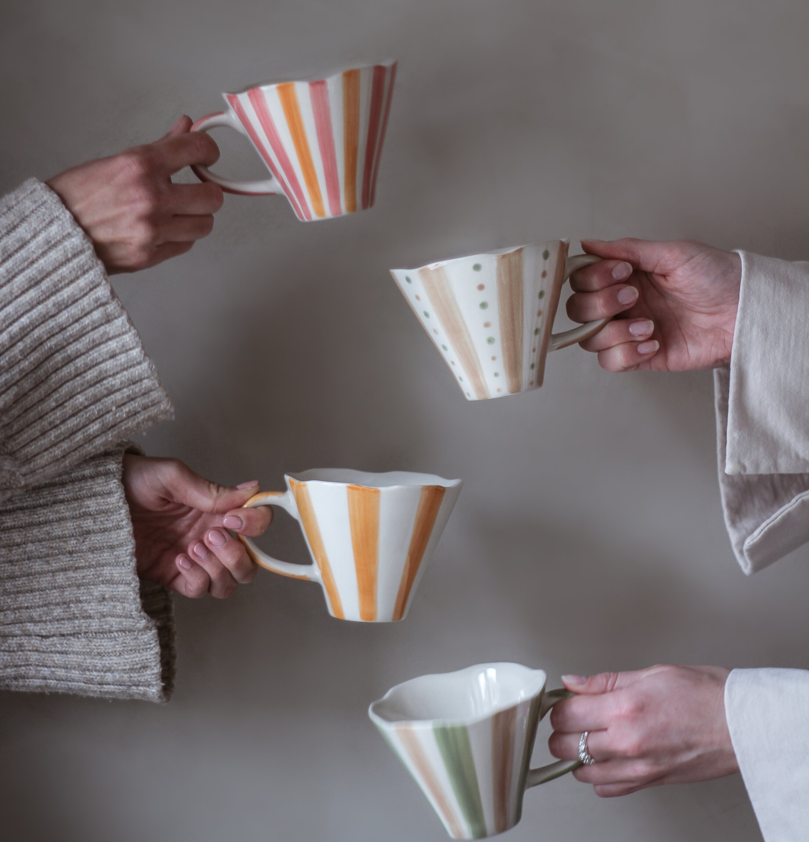 Mugg Stripes Green Taupe Dots & Pink/Ockra Taupe/Green Ockra Majas Cottage Muggar/koppar i porslin, keramik, papper