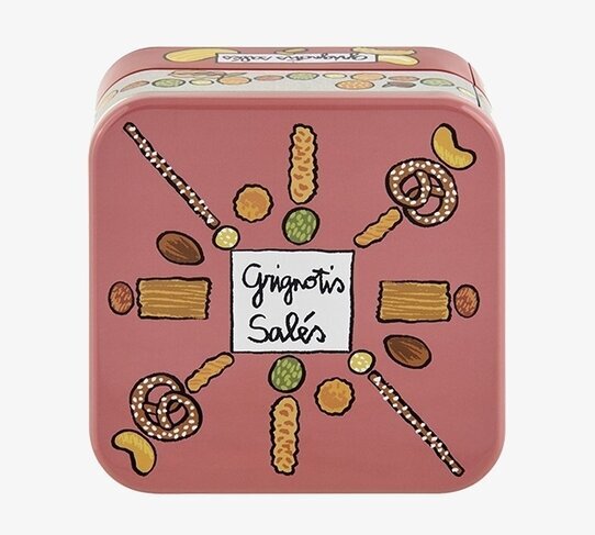 Bild av fyrkantig plåtburk med snacks och kreativ design