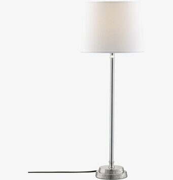 Bild av stilfull bordslampa med krom och vit skärm