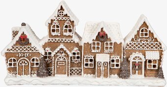 Bild av charmiga pepparkakshus med LED-belysning