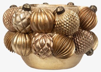 Bild av unik kruka med bollsformad och metallisk design