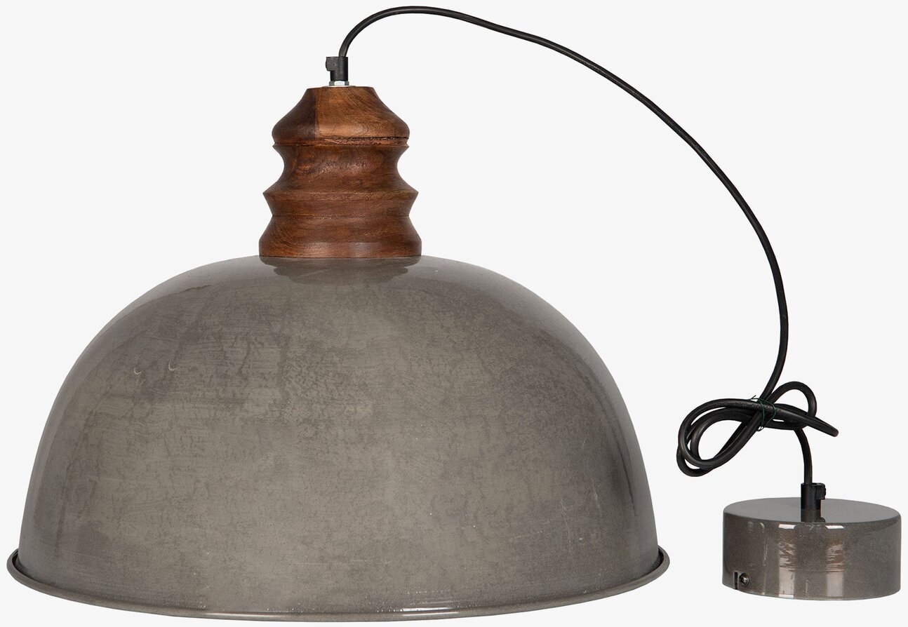 Foto av elegant taklampa med grå skärm och trädetaljer