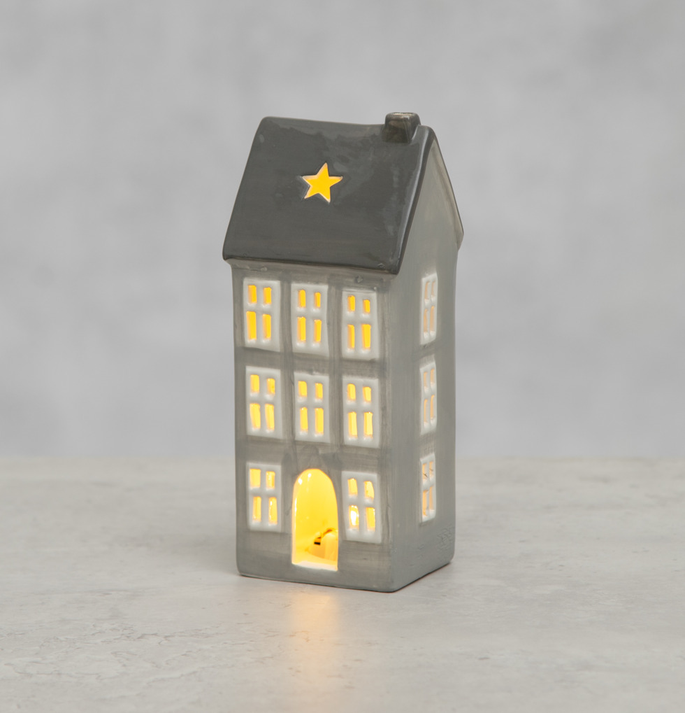 Huslykta LED Grå 19cm 4Living Lampor Taklampor Golvlampor Bordslampor LED-lampor Ledlampor Fönsterlampor Ljusslingor för dekoration