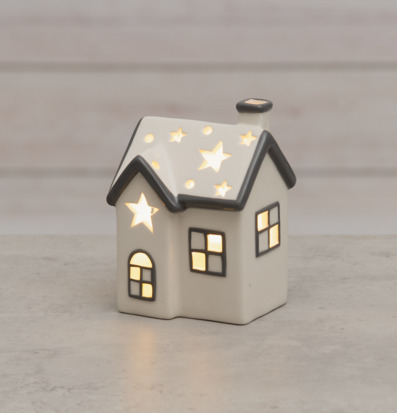 Bild av dekorativ LED-huslykta i vit och svart design