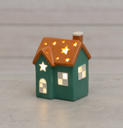 Bild av charmig grön huslykta med LED-ljus