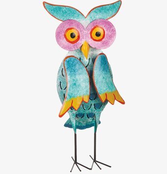 Bild av färgglad uggla i hamrad plåt med unik design