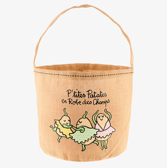 Bild av charmig juteväska med lekfullt potatismotiv
