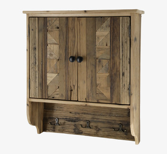 Bild av rustikt väggskåp i naturligt trä med krokar