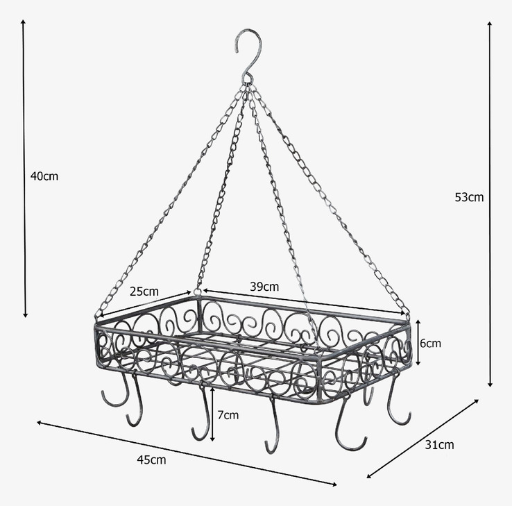 Bild av takhylla med antikgrå finish och kedjeupphängning