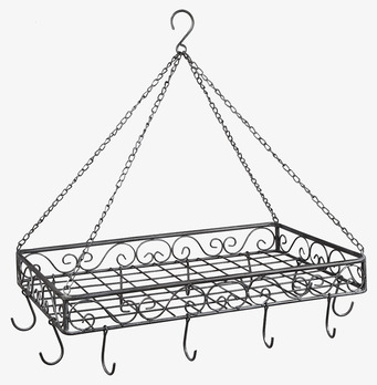 Foto av elegant takhylla med antikgrå finish och krokar