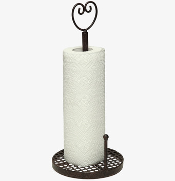 Foto av rustik pappershållare i smide med hjärtformad topp