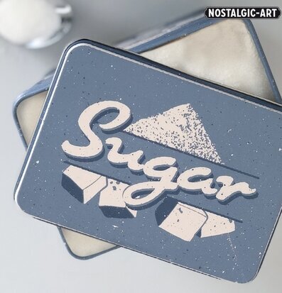 Bild av retro plåtburk för socker med vintage design