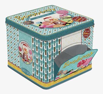 Bild av retroinspirerad plåtburk med färgglad design