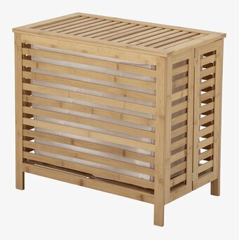 Bild av stilren tvättkorg i hållbart bambumaterial