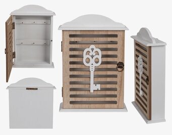 Bild av stilfullt nyckelskåp i vit och naturlig trädesign