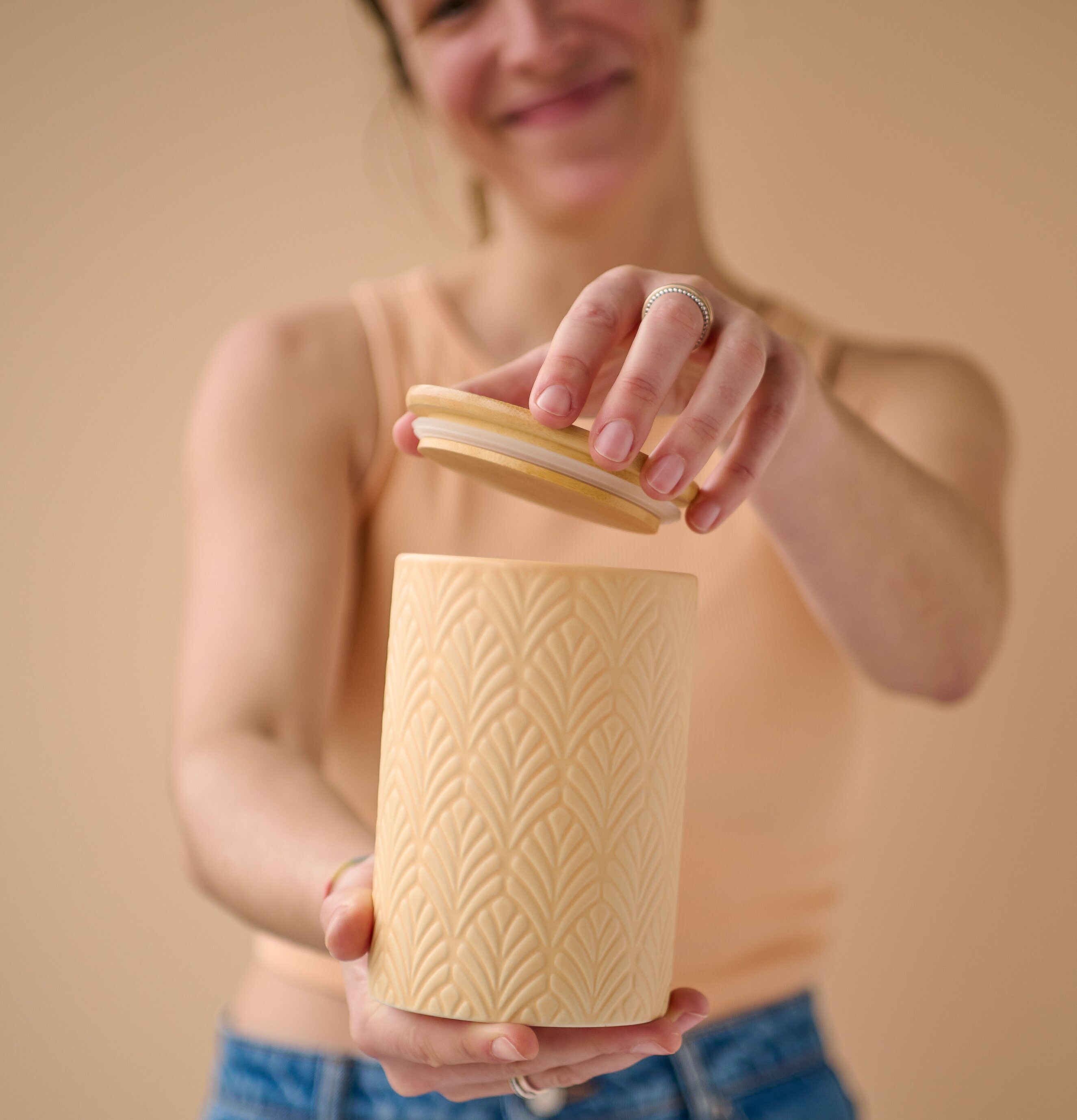 Förvaringsburk Keramik Aprikos Zeller Förvaringslådor och korgar Boxar Förvaringsboxar Porslinsboxar Trälådor Smyckesboxar i porslin Förvaringsbrickor Murstensformar