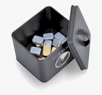 Bild av stilren plåtburk för tvättmedel i antracitfärg