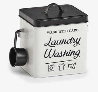 Bild av stilren plåtburk för tvättmedelsförvaring