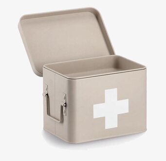 Bild av stilren och funktionell medicinburk i beige