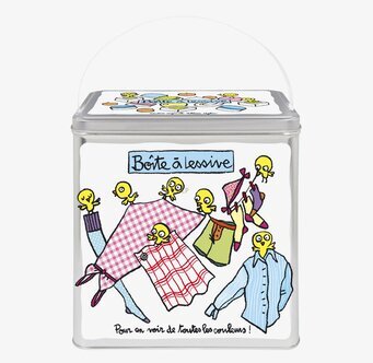 Bild av lekfull tvättmedelsburk med tecknade figurer