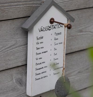 Bild av charmig träskylt med rustik väderstation