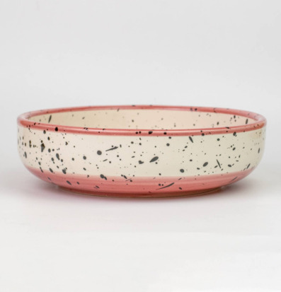 Bild av keramikskål med körsbärsrosa och svart mönster