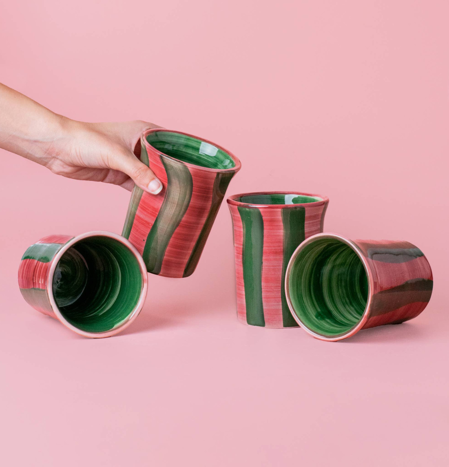 Keramisk Kopp Rosa/Grön Tierra Cocida Muggar/koppar i porslin, keramik, papper eller biologiskt material organiskt ekologiskt Termomuggar