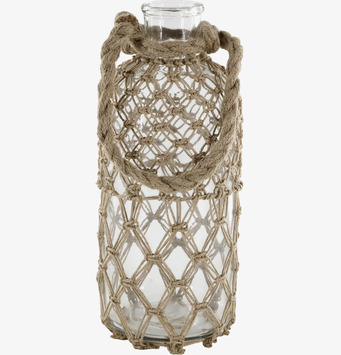 Bild av elegant glasvas med flätad jute och handtag