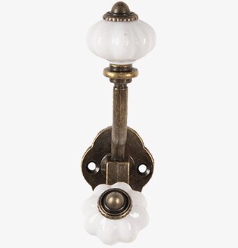 Bild: Vintage krok i antik mässing med keramiska knoppar