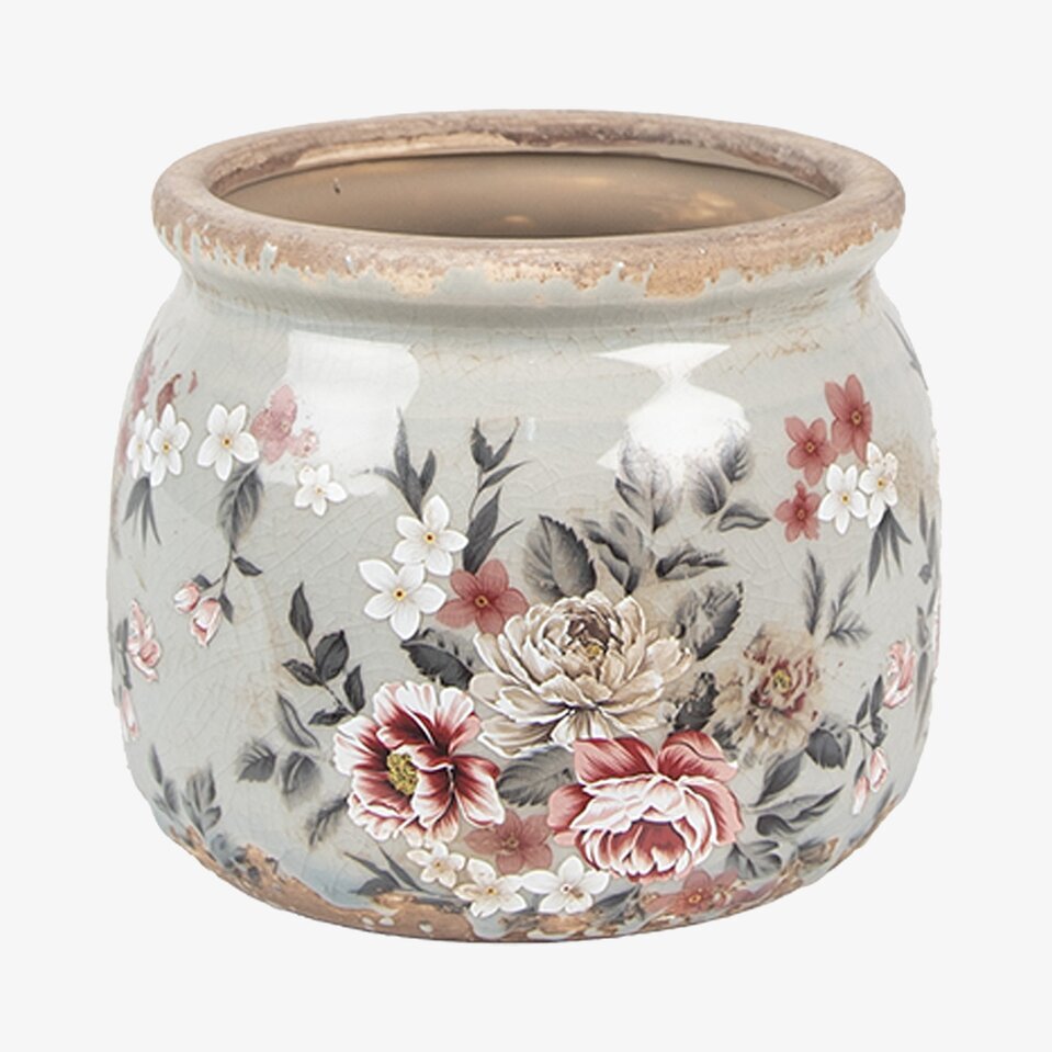 Kruka Flower Grå/Rosa Ø12cm Clayre & Eef Krukor Örtkrukor Glaskrukor