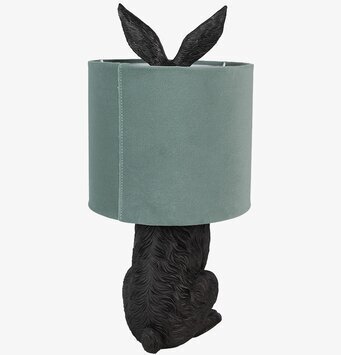 Bild av unik bordslampa med kaninform och grön skärm