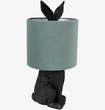 Foto av unik bordslampa med kanindesign i svart och grönt