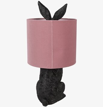 Bild av unik bordslampa med kaninform och rosa skärm