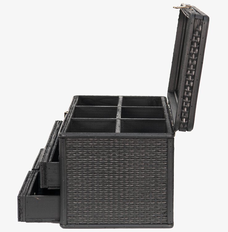 Bild av elegant smyckesskrin i svart rotting med fack