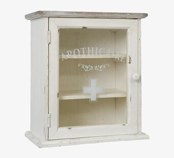Bild av antikvitt medicinskåp med glasdörr och patina