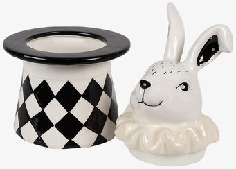 Bild av fantasifull porslinsburk med kanin och hatt