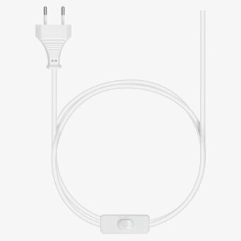 Bild av vit elkabel med tvåpolig kontakt och strömbrytare