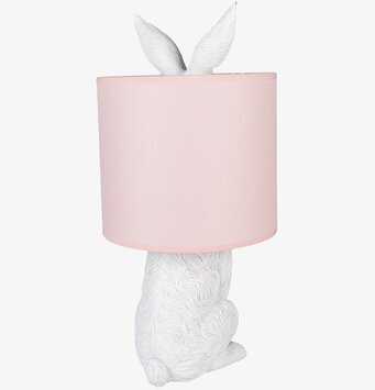 Bild av dekorativ bordslampa med kaninform och rosa skärm