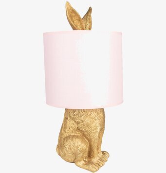 Bild av unik bordslampa med kaninform och rosa skärm