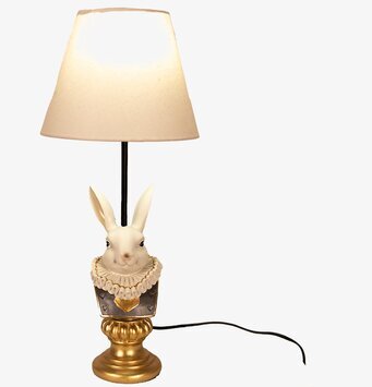Bild av bordslampa med kaninmotiv och beige skärm