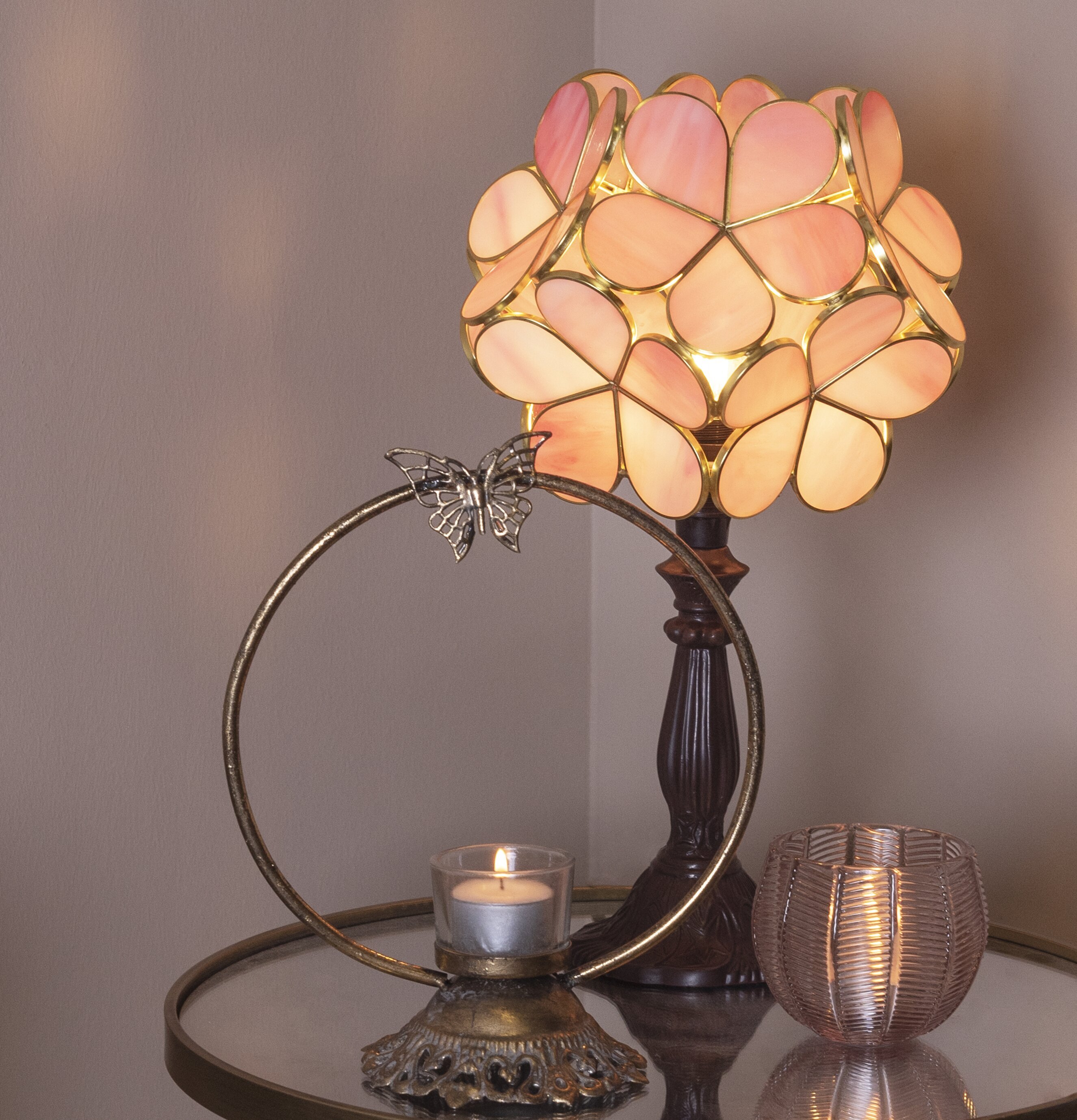 Bordslampa Tiffany Rosa Clayre & Eef Lampor Taklampor Golvlampor Bordslampor LED-lampor Ledlampor Fönsterlampor Ljusslingor för dekoration