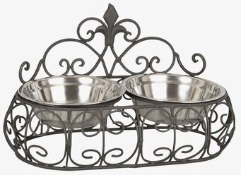 Bild på stilfull dubbelskål för husdjur med design