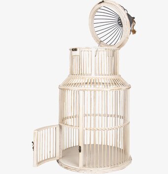 Bild av antik vit fågelbur med dubbelöppningar