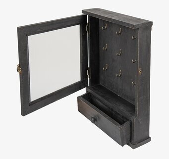 Bild av antiksvart nyckelskåp med spegel och krokar