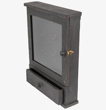 Bild av rustikt nyckelskåp i antiksvart med glasdörr